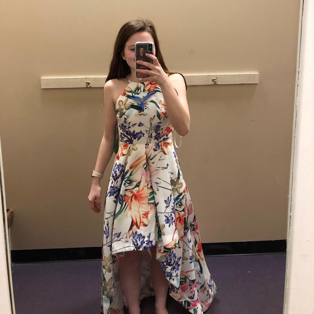 Satin floral prom dress